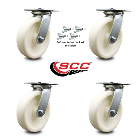 Service Caster 8 Inch Nylon Caster Set with Ball Bearings and Swivel Locks SCC-35S820-NYB-BSL-4